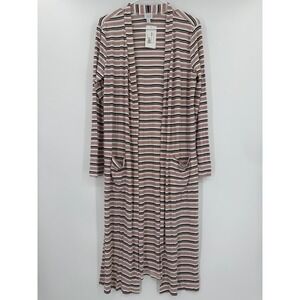 Peyton Jensen Jenny Multi Striped Ribbed‎ Duster Cardigan Ivory Rust Navy L NEW